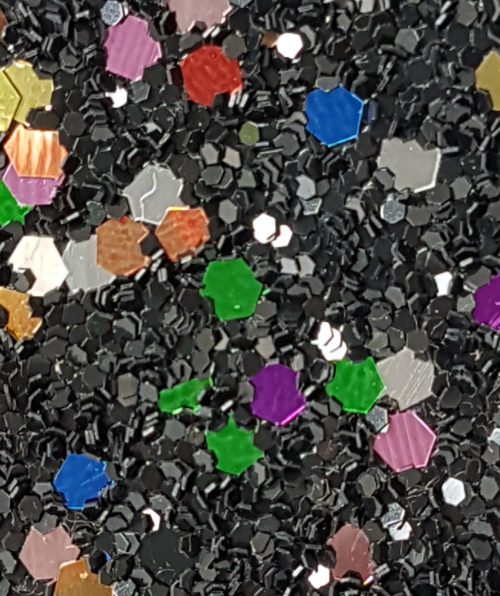 Glitter wallpaper encrusted with glitter pieces in a shade of black and multi colour from Glitter Bug Wallpaper.