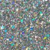 GBW75 - Silver Hologram GLAM Glitter wallpaper encrusted with glitter pieces in a shade of silver with iridescent particles from Glitter Bug Wallpaper.